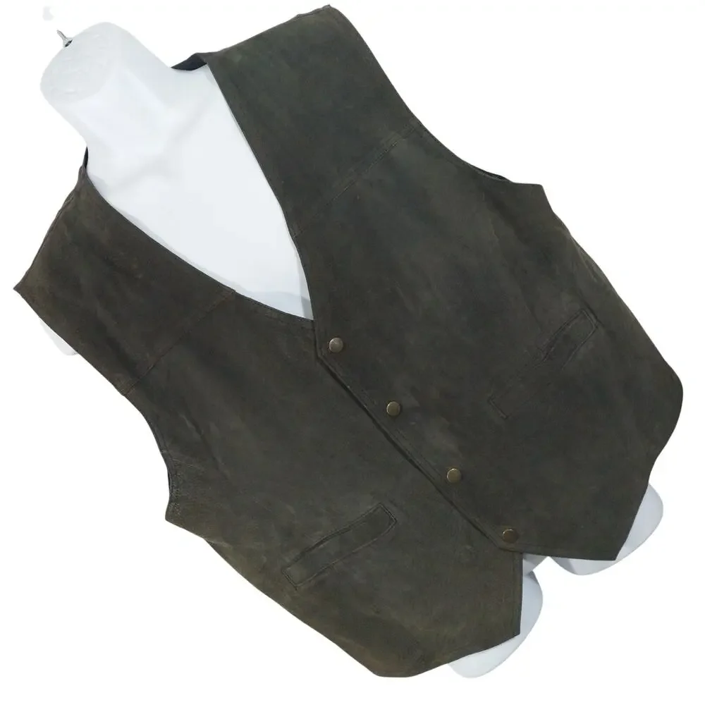 BASIC EDITIONS! COCOA BROWN GENUINE SUEDE LEATHER MENS WESTERN VEST! SZ XL